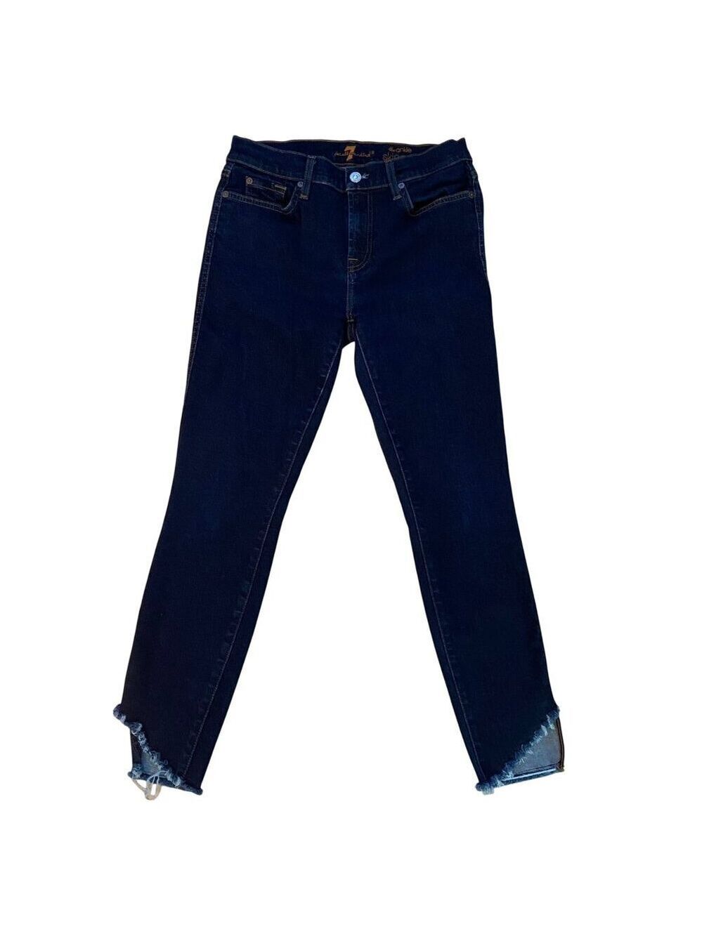 7 For All Mankind Ankle Skinny Jeans Womens size 29 dark Blue Denim Raw Hem